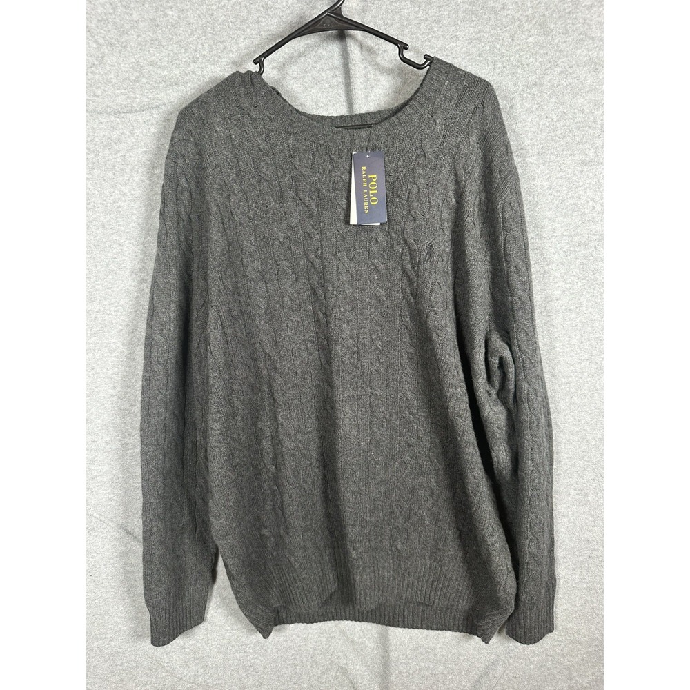 NWT Polo Ralph Lauren 2XLT Wool Cashmere Cable Knit Sweater Gray Big Tall